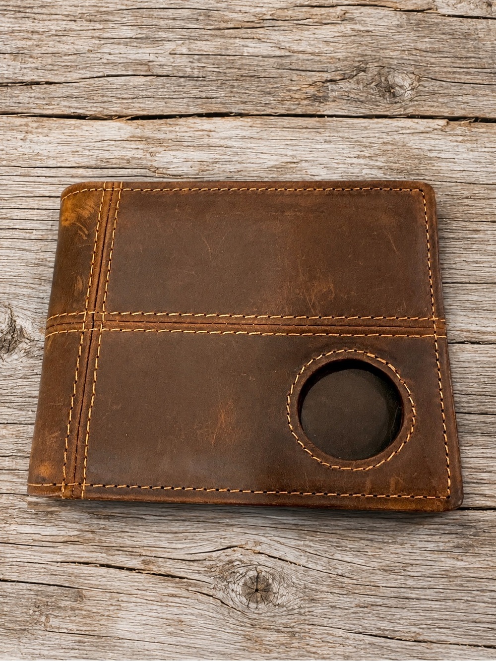 AirTag Wallet Men’s RFID Blocking Genuine Leather Bifold Wallet Brown